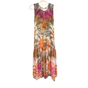 Young Fabulous & Broke YFB Tie Dye Maxi Tiered Dress Summer Boho Hippie Artsy M